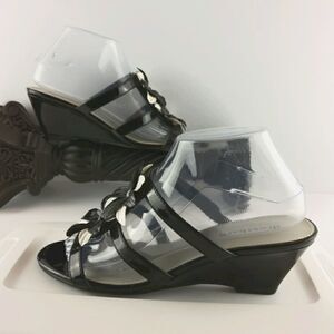 Dress Barn black and white patent leather wedges